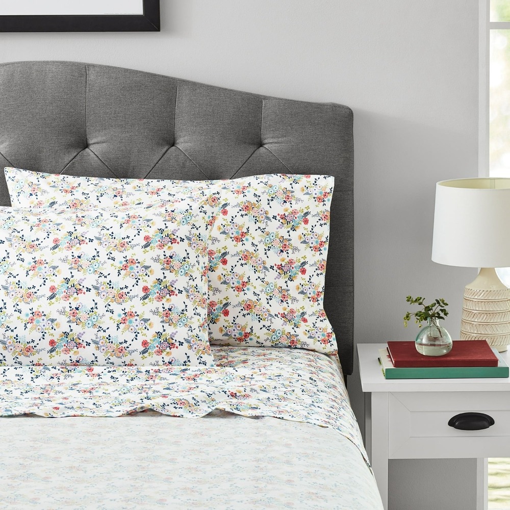 Mainstays 300TC‎ Cotton Rich Percale Easy Care Bed Sheet Set, T/TXL, Floral NEW